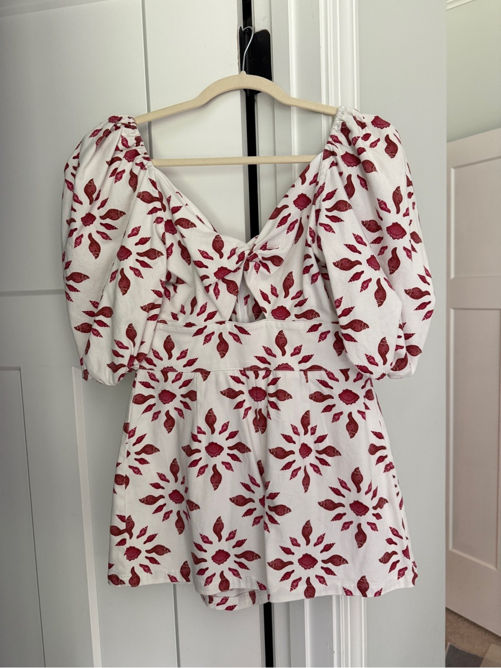 Never a wallflower romper white red puff‎ sleeve
